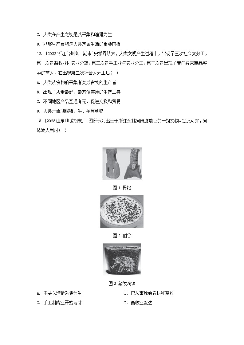 江苏专版2023_2024学年新教材高中历史第一单元食物生产与社会生活第一课从食物采集到食物生产分层作业部编版选择性必修203