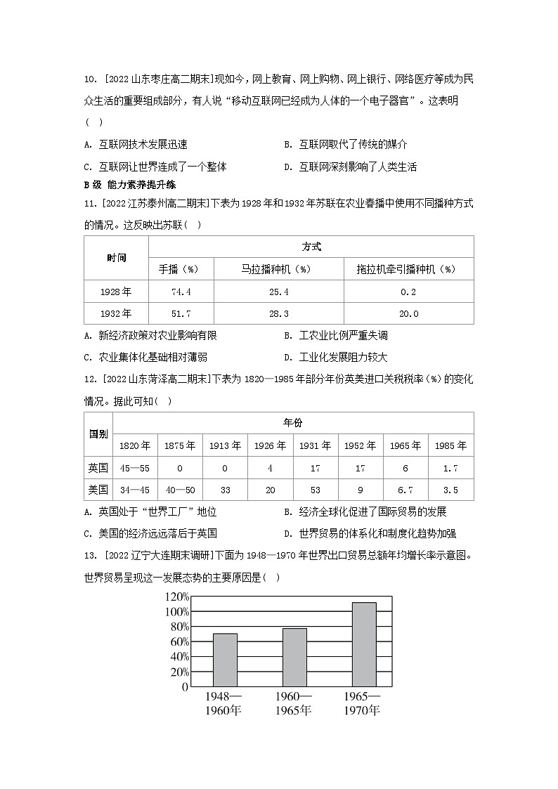 江苏专版2023_2024学年新教材高中历史第三单元商业贸易与日常生活第九课20世纪以来人类的经济与生活分层作业部编版选择性必修203