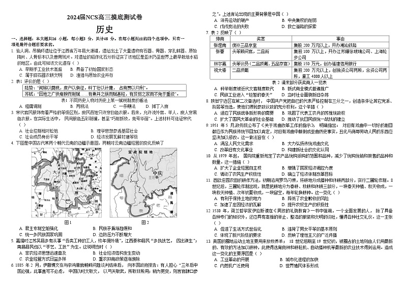 江西省南昌市2023-2024学年高三上学期开学摸底测试历史试题01