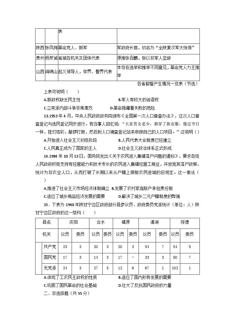 重庆市巫山县官渡中学2021-2022学年高二上学期第一次月考历史试题03