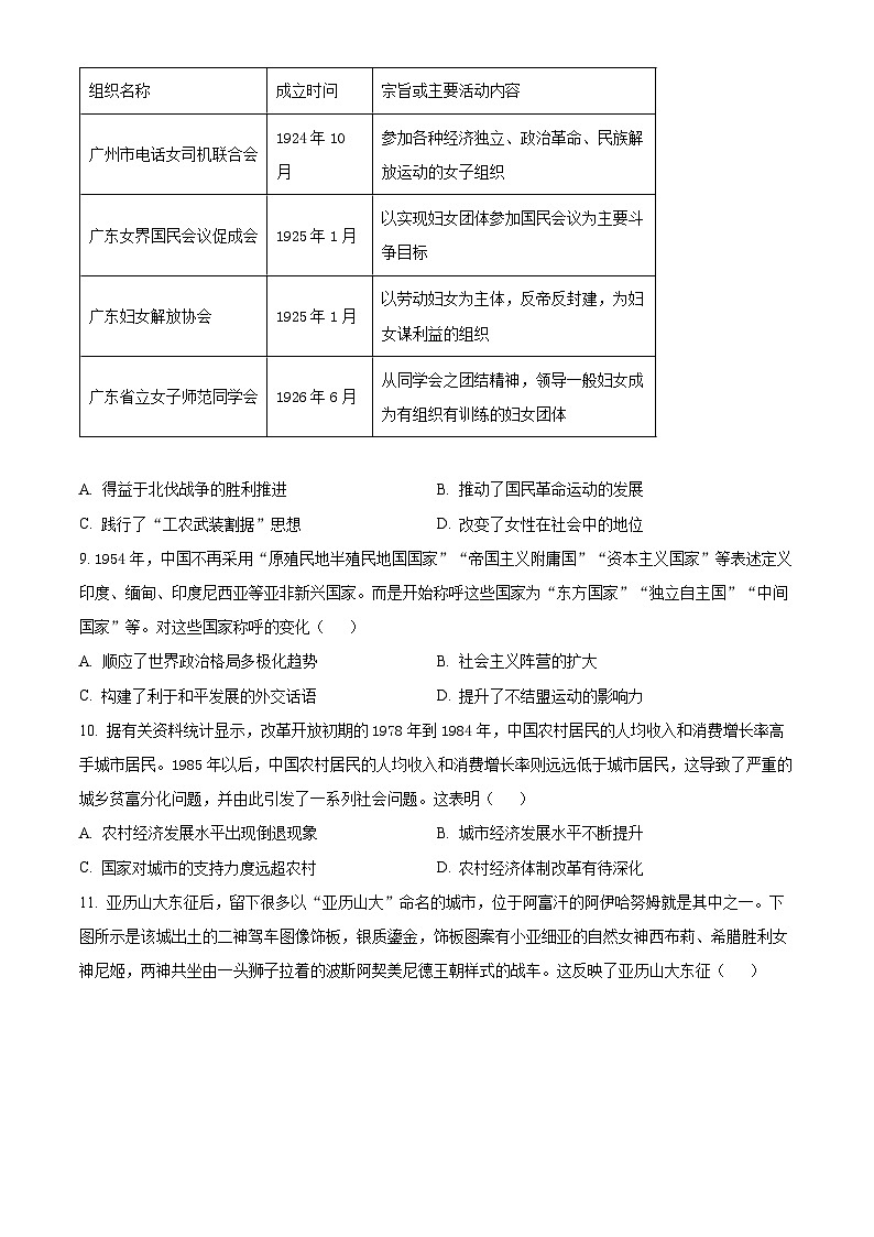 广东省普通高中2024届高三上学期第一次调研考历史试题第3页