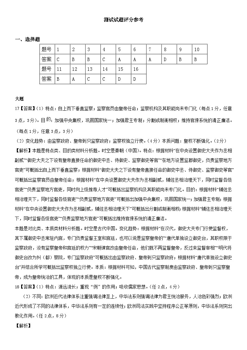 高二历史答案(1)第1页