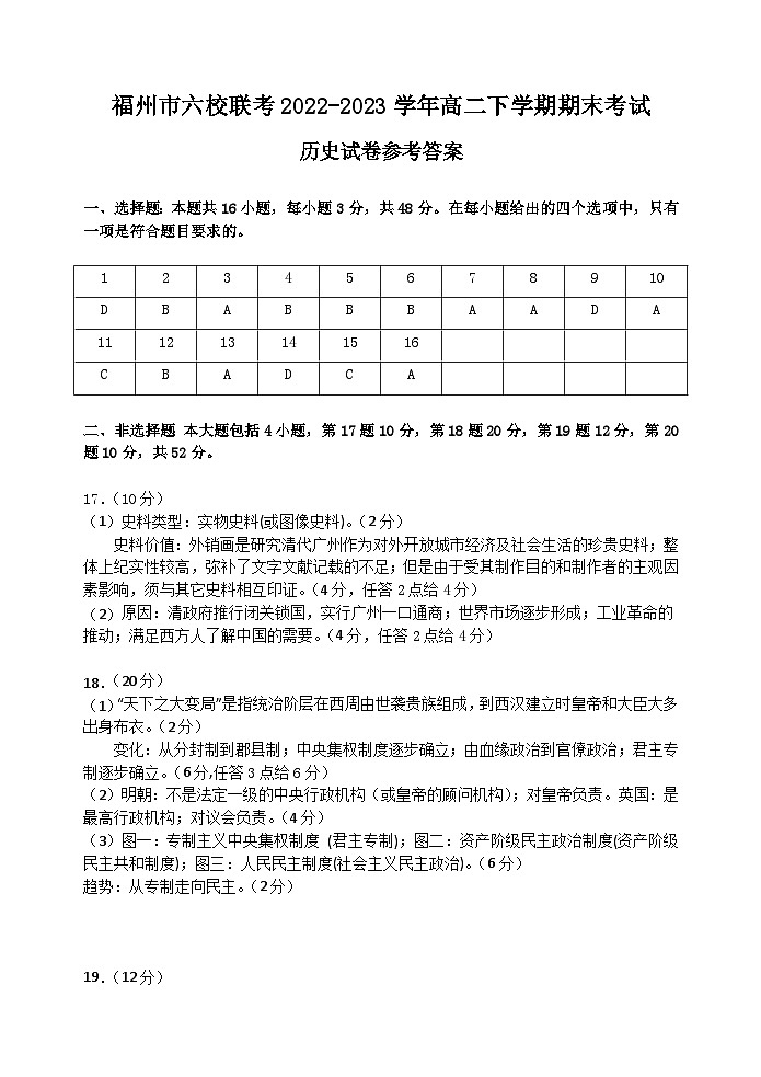 2022-2023学年第二学期高二年段期末六校联考历史科答案第1页