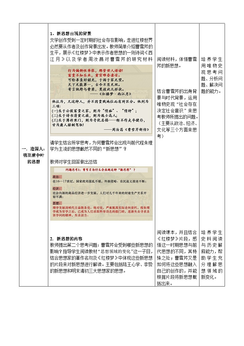第15课 明至清中叶的经济与文化 教案（表格式）--2023-2024学年高中历史人教统编版中外历史纲要上册03