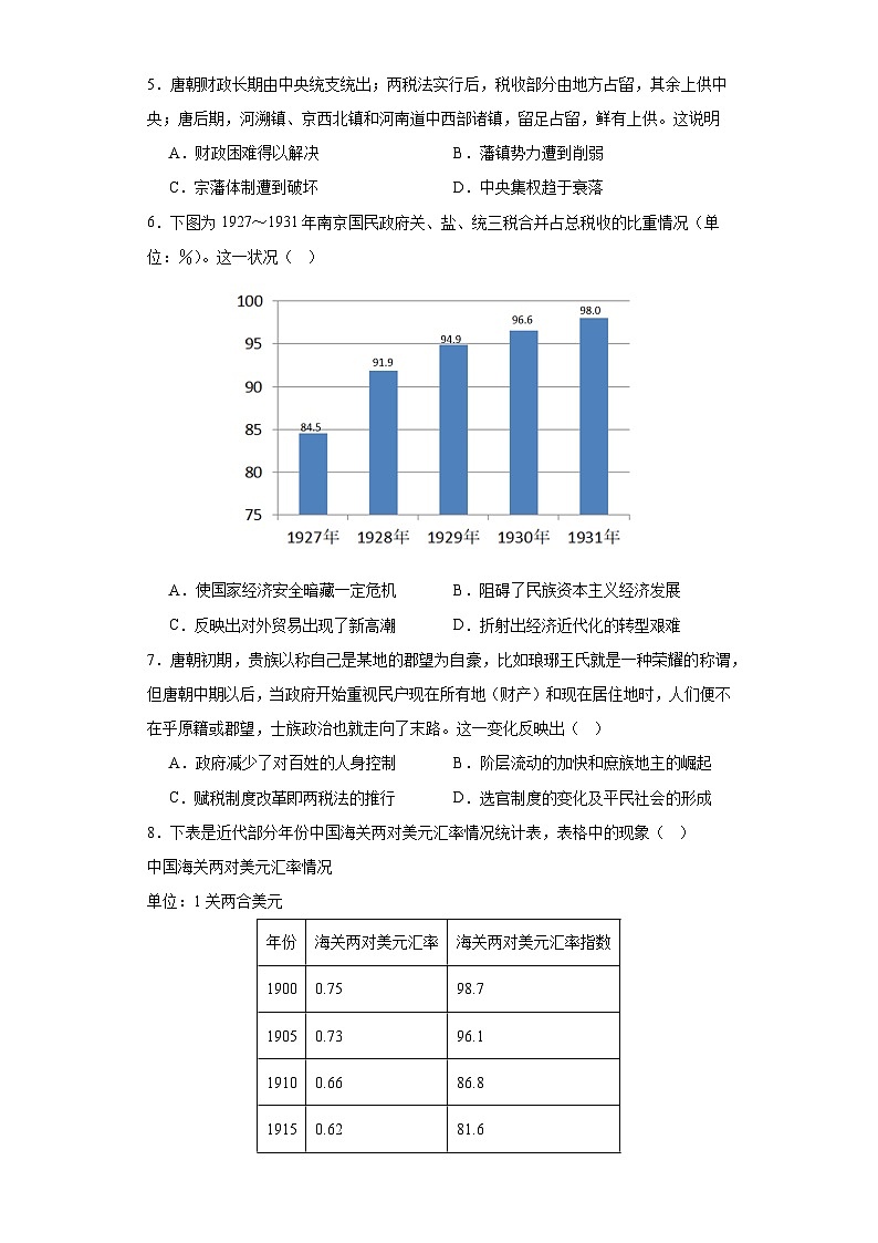 第16课 中国赋税制度的演变 综合测试--2023-2024学年高中历史统编版（2019）选择性必修1国家制度与社会治理02