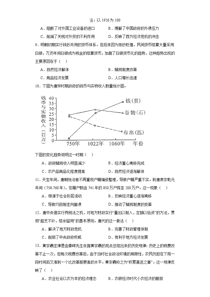 第16课 中国赋税制度的演变 综合测试--2023-2024学年高中历史统编版（2019）选择性必修1国家制度与社会治理03
