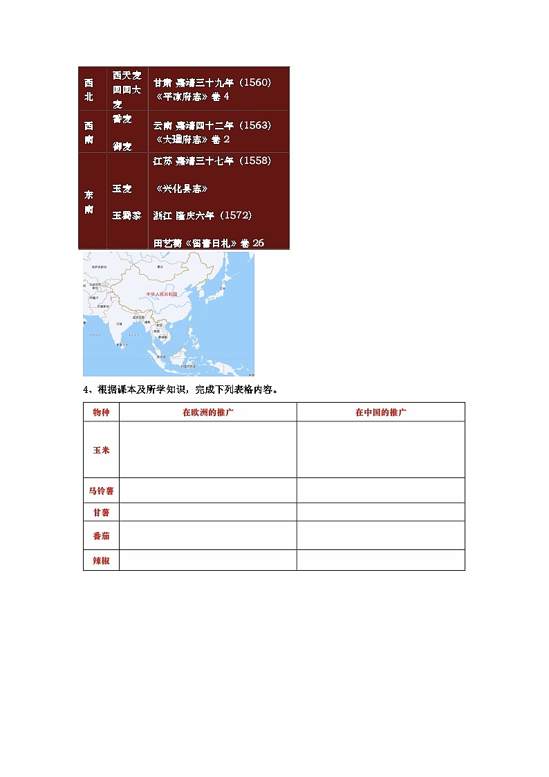 第2课 新航路开辟后的食物物种交流 学案2023-2024学年高二历史人教统编版选择性必修202