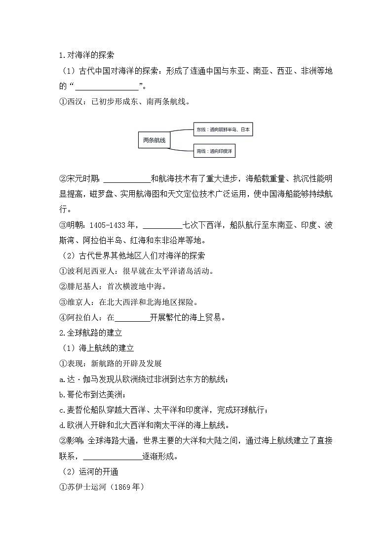 第12课 水陆交通的变迁 导学案（含答案）2023-2024学年高二历史人教统编版选择性必修202