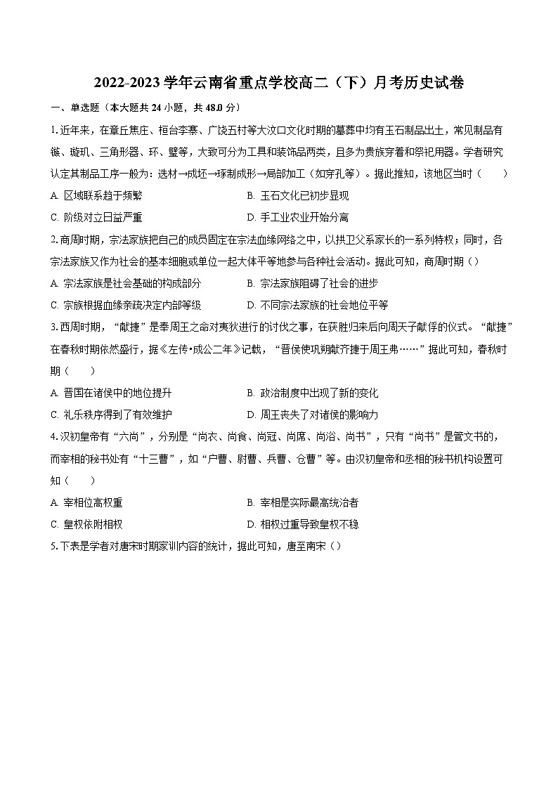 2022-2023学年云南省重点学校高二（下）月考历史试卷（含解析）第1页