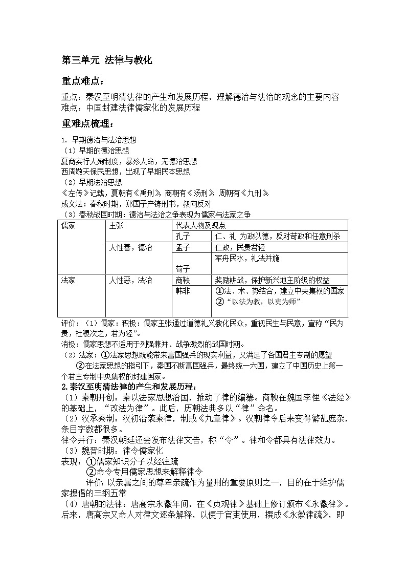 部编版高中历史选择性必修一第三单元法律与教化第1页