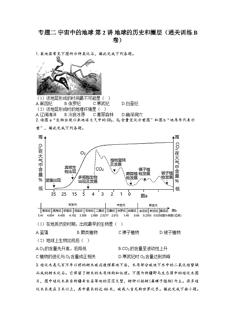 专题二 宇宙中的地球 第2讲 地球的历史和圈层（通关训练B卷） 高考地理一轮复习01