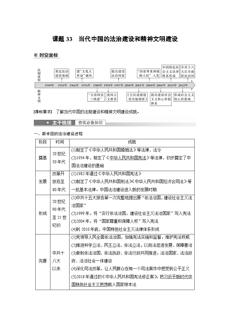 新高考历史一轮复习精品学案 第11讲 课题33　当代中国的法治建设和精神文明建设（含解析）第1页