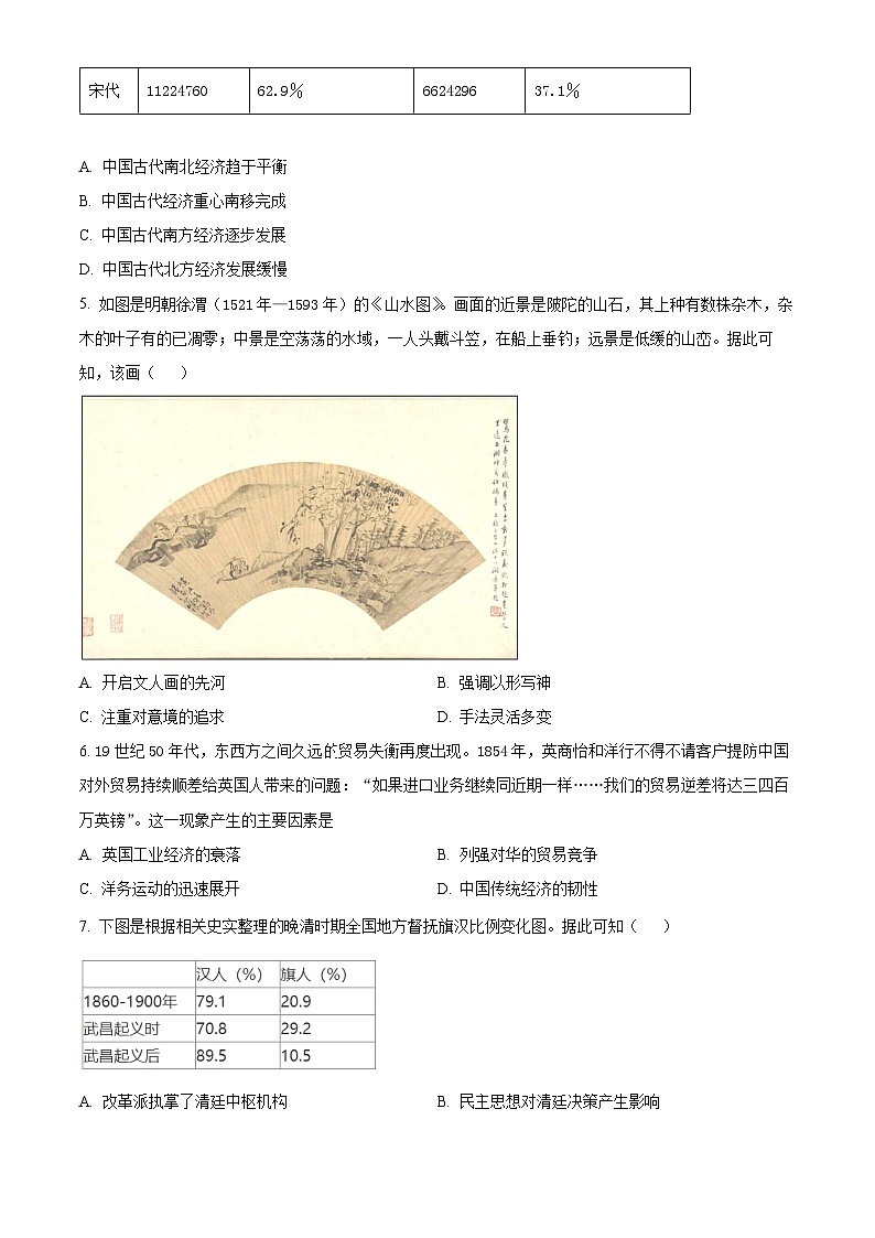 2024绵阳南山中学高三上学期10月月考历史试题含解析02