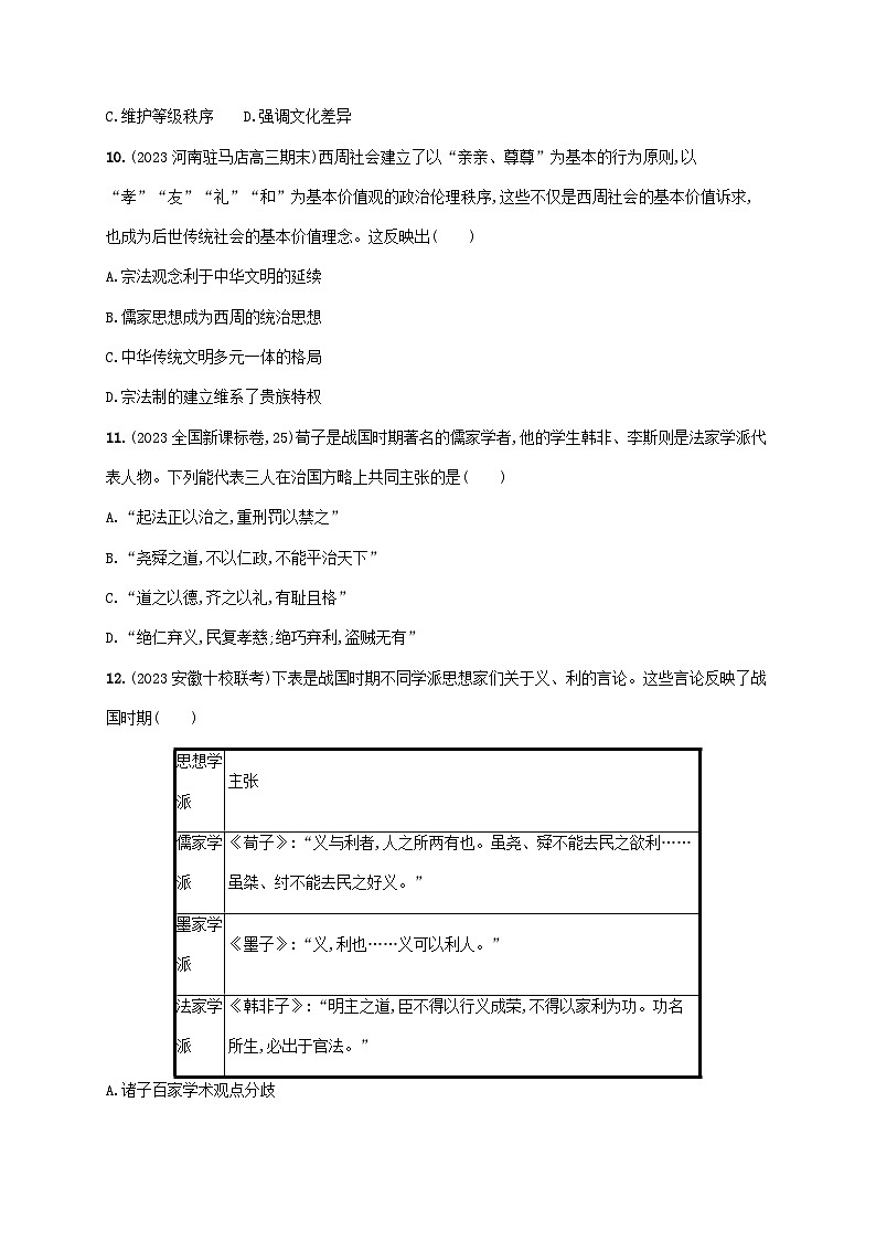 新教材2023_2024学年高中历史第1单元源远流长的中华文化第1课中华优秀传统文化的内涵与特点分层作业部编版选择性必修303