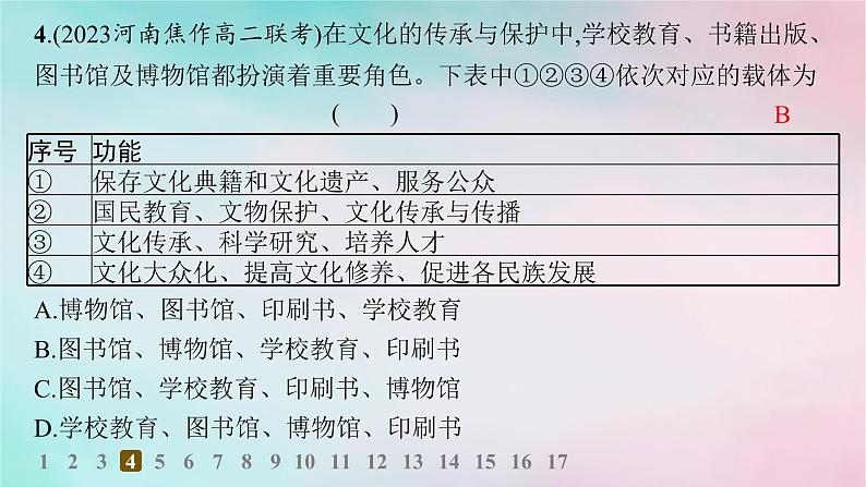 新教材2023_2024学年高中历史第6单元文化的传承与保护第14课文化传承的多种载体及其发展分层作业课件部编版选择性必修306