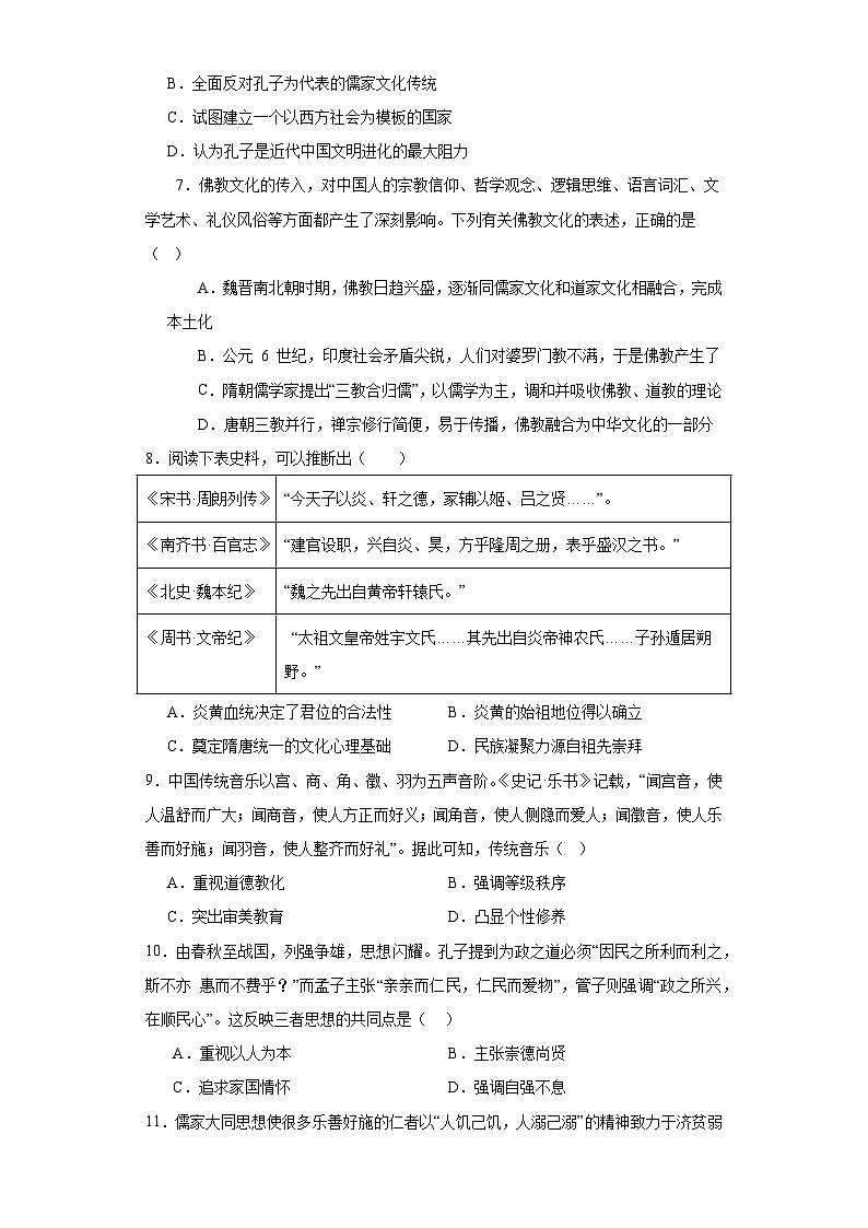 第一单元 源远流长的中华文化 测试卷 2023届高三历史统编版（2019）选择性必修3（含答案）第2页