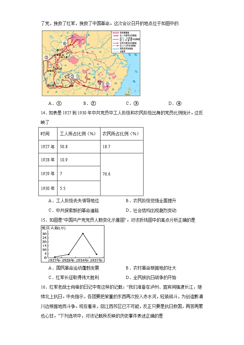 第七单元 中国共产党成立与新民主主义革命兴起 检测卷（含答案） 2023-2024学年高中历史统编版中外历史纲要必修上册03