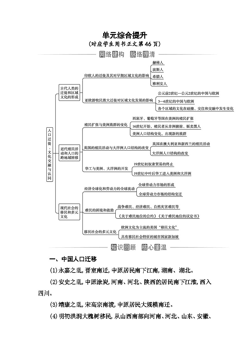 人教版高中历史选择性必修3第三单元人口迁徙、文化交融与认同综合提升含答案 试卷01