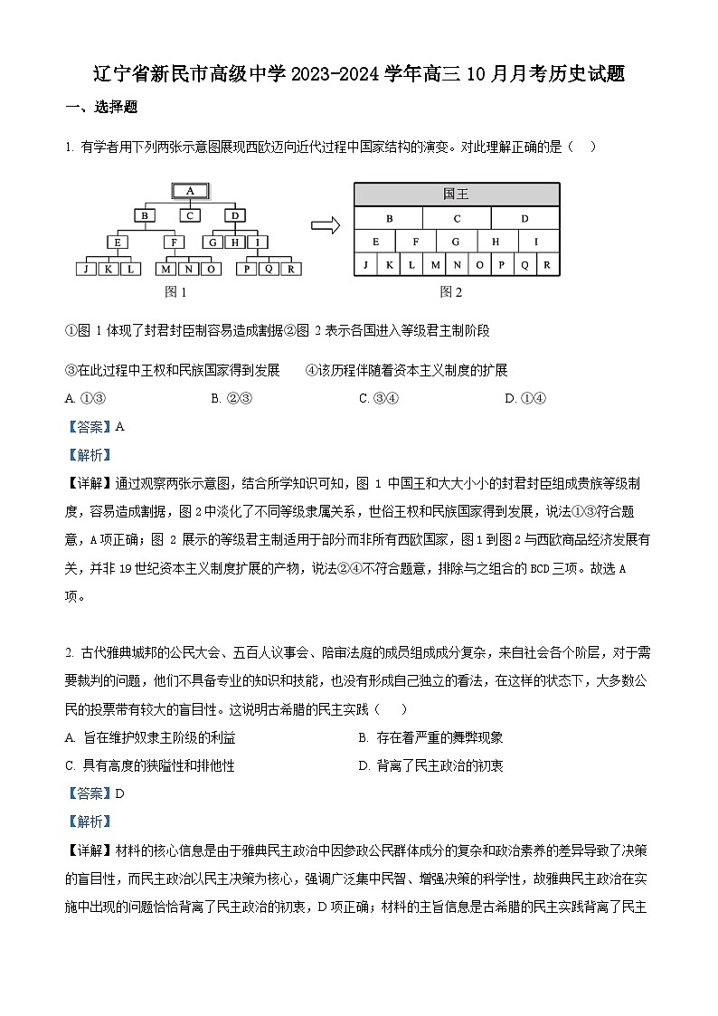 辽宁省沈阳市新民市高级中学2024届高三历史上学期10月月考试题（Word版附解析）第1页