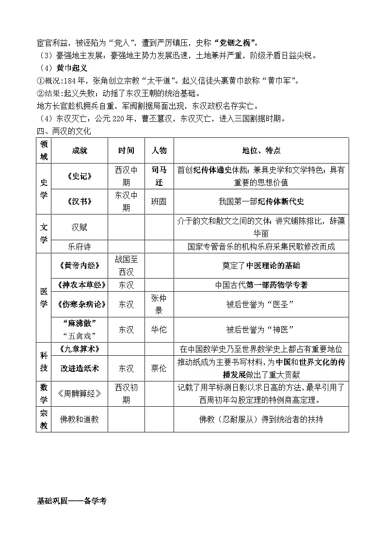 第4课 西汉与东汉——统一多民族封建国家的巩固 知识点和练习（含答案） --2023-2024学年高中历史统编版2019必修中外历史纲要上册第3页