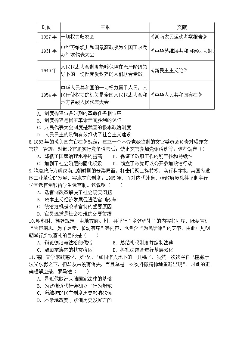 陕西省西安市雁塔区第二中学2023-2024学年高二上学期第一阶段检测历史试题第2页