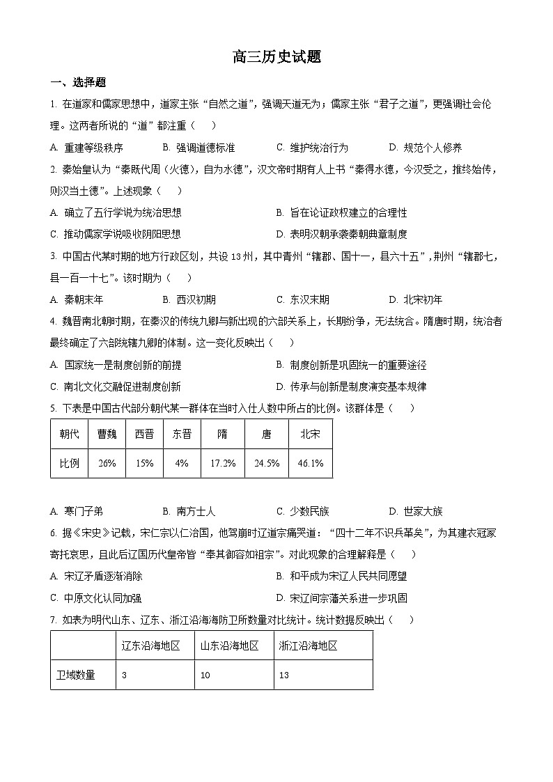 山东省菏泽市鄄城县第一中学2024届高三上学期10月月考历史第1页