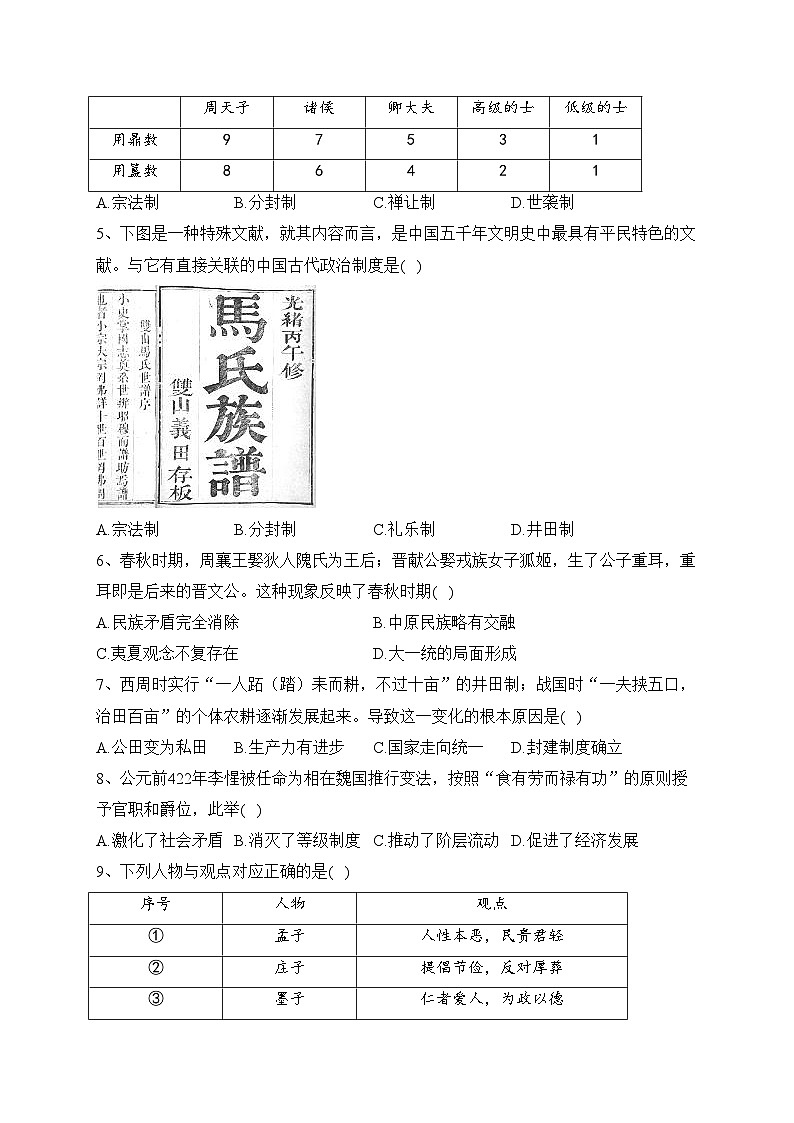 双鸭山市第一中学2023-2024学年高一上学期10月月考历史试卷(含答案)第2页