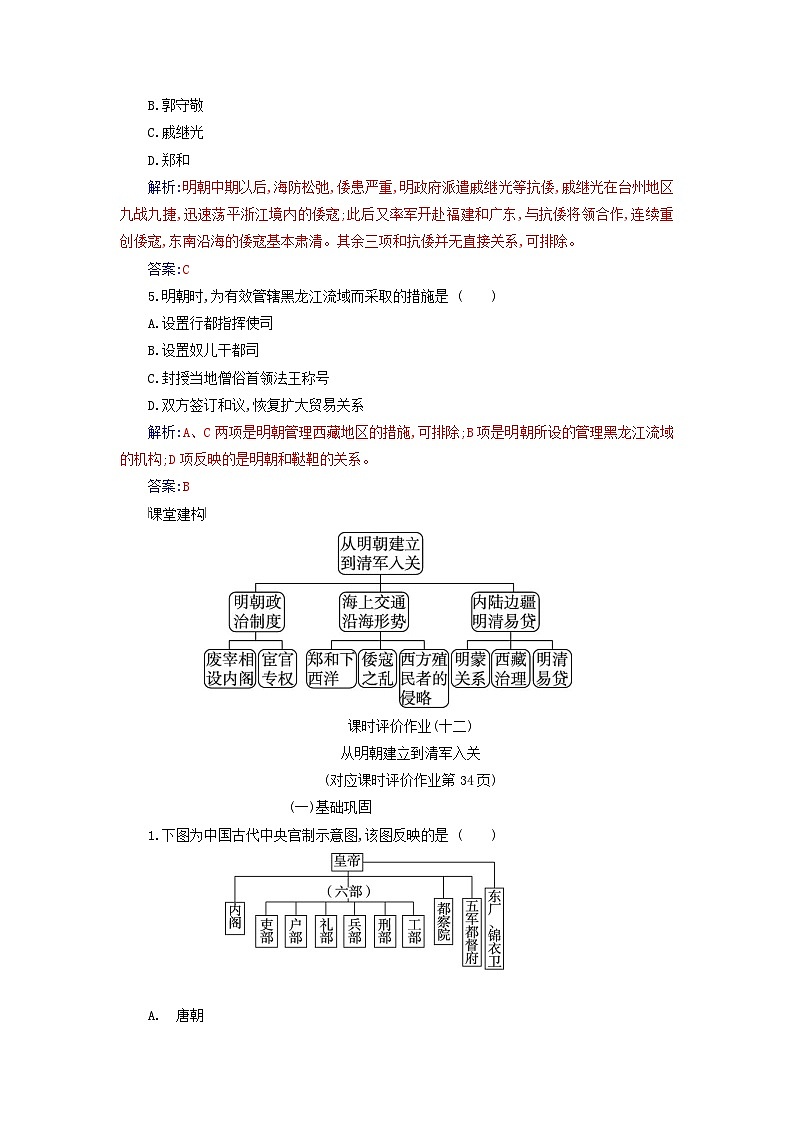 2023_2024学年新教材高中历史第四单元明清中国版图的奠定与面临的挑战第十二课从明朝建立到清军入关课时作业部编版必修中外历史纲要上02