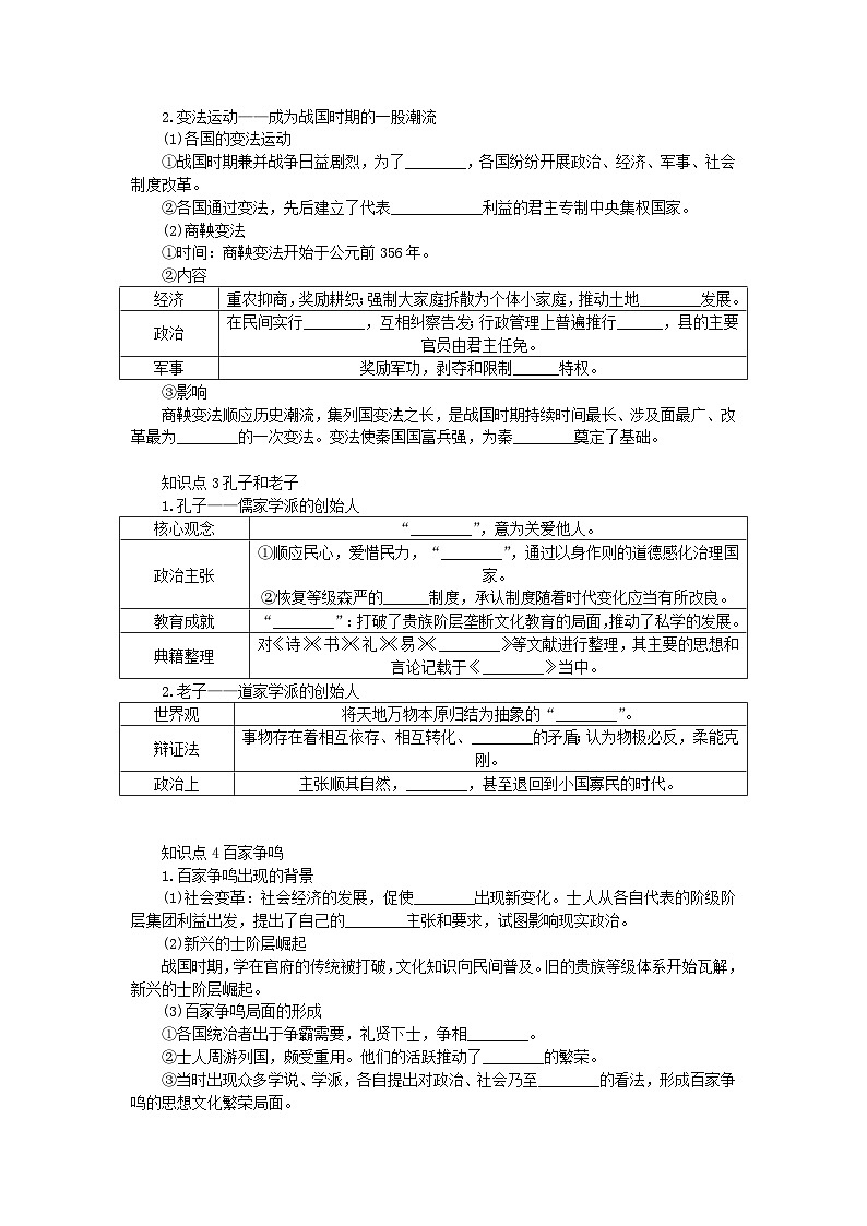 2024版新教材高中历史第一单元从中华文明起源到秦汉统一多民族封建国家的建立与巩固第二课诸侯纷争与变法运动导学案部编版必修中外历史纲要上02