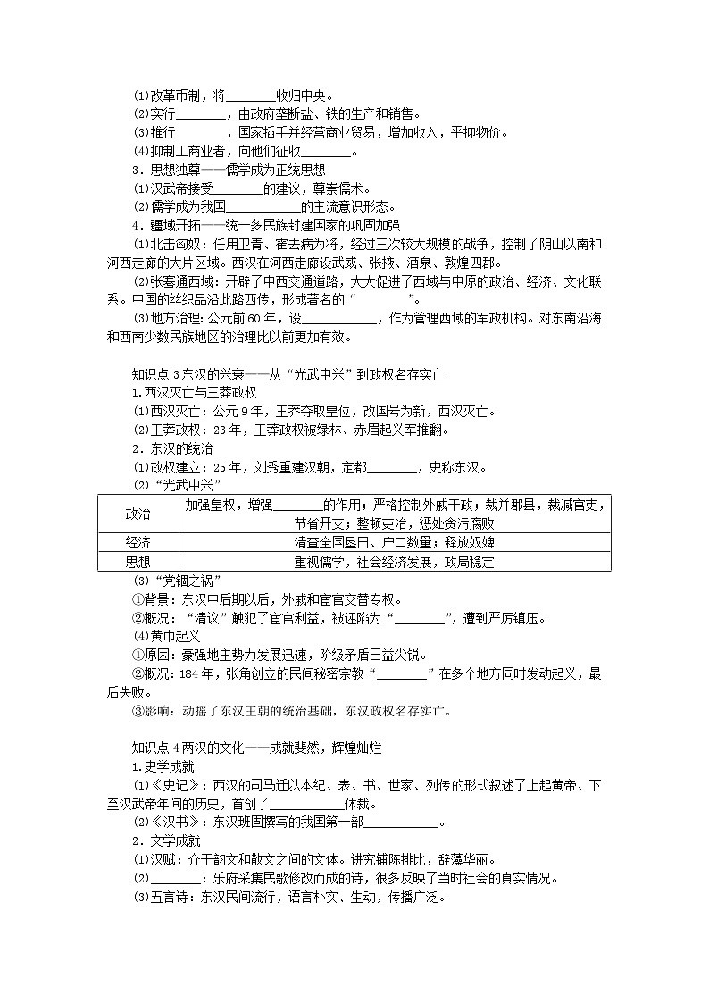 2024版新教材高中历史第一单元从中华文明起源到秦汉统一多民族封建国家的建立与巩固第四课西汉与东汉__统一多民族封建国家的巩固导学案部编版必修中外历史纲要上02