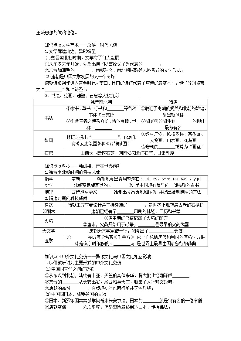 2024版新教材高中历史第二单元三国两晋南北朝的民族交融与隋唐统一多民族封建国家的发展第八课三国至隋唐的文化导学案部编版必修中外历史纲要上02