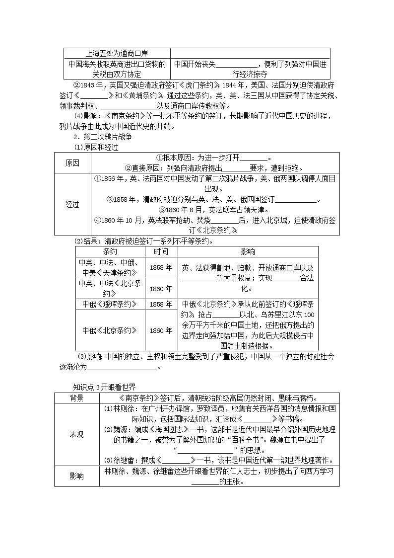 2024版新教材高中历史第五单元晚清时期的内忧外患与救亡图存第十五课两次鸦片战争导学案部编版必修中外历史纲要上02
