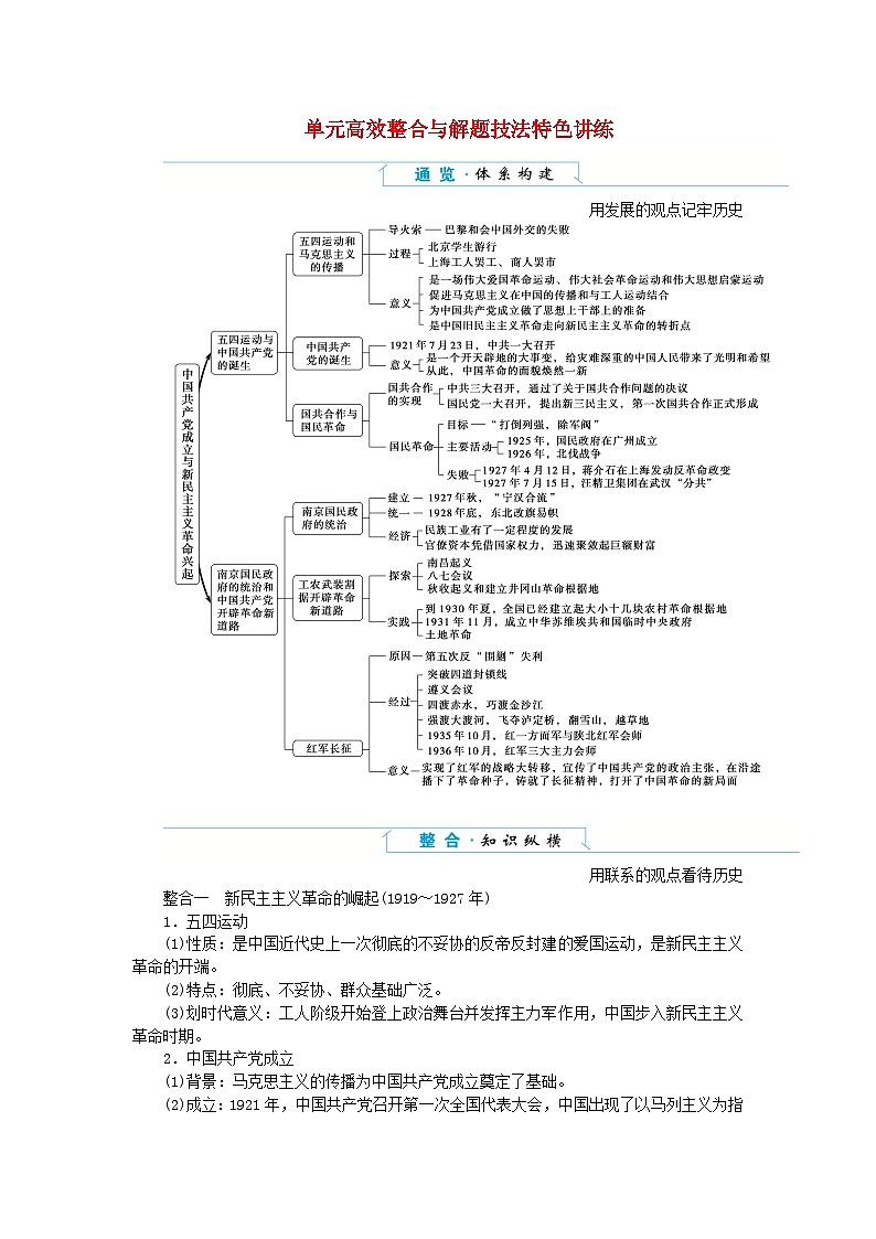 2024版新教材高中历史单元高效整合7第七单元中国共产党成立与新民主主义革命兴起导学案部编版必修中外历史纲要上01