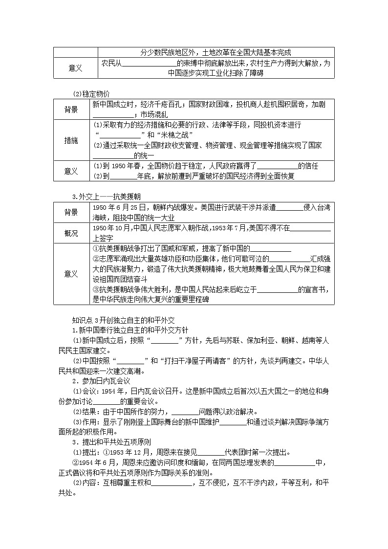 2024版新教材高中历史第九单元中华人民共和国成立和社会主义革命与建设第二十五课中华人民共和国成立和向社会主义的过渡导学案部编版必修中外历史纲要上02