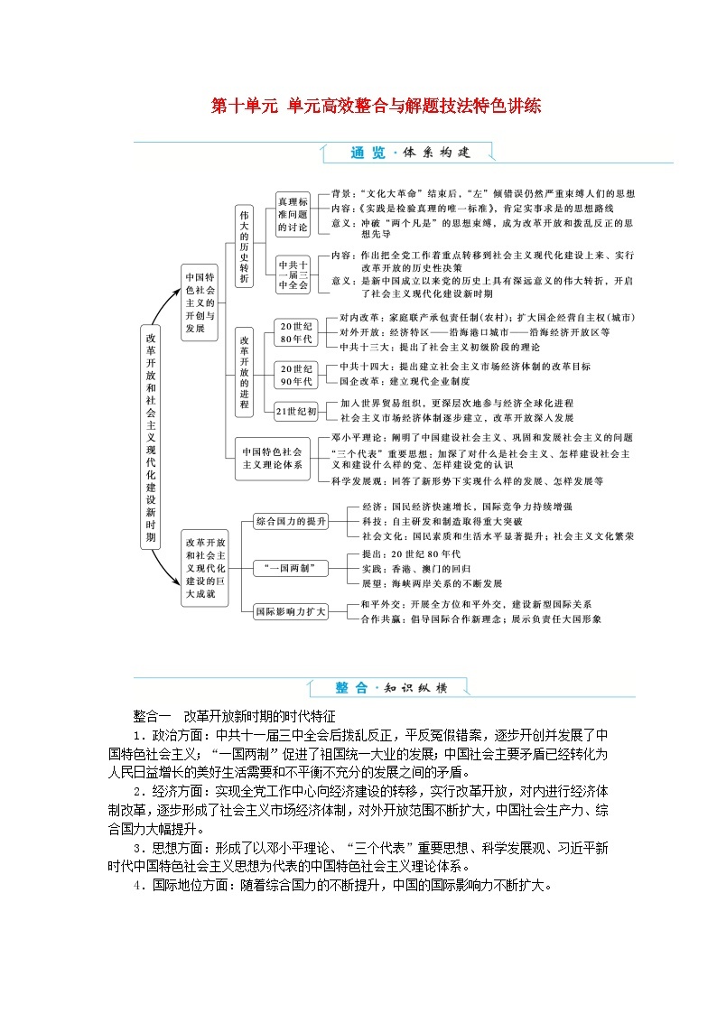 2024版新教材高中历史单元高效整合10第十单元改革开放和社会主义现代化建设新时期导学案部编版必修中外历史纲要上01