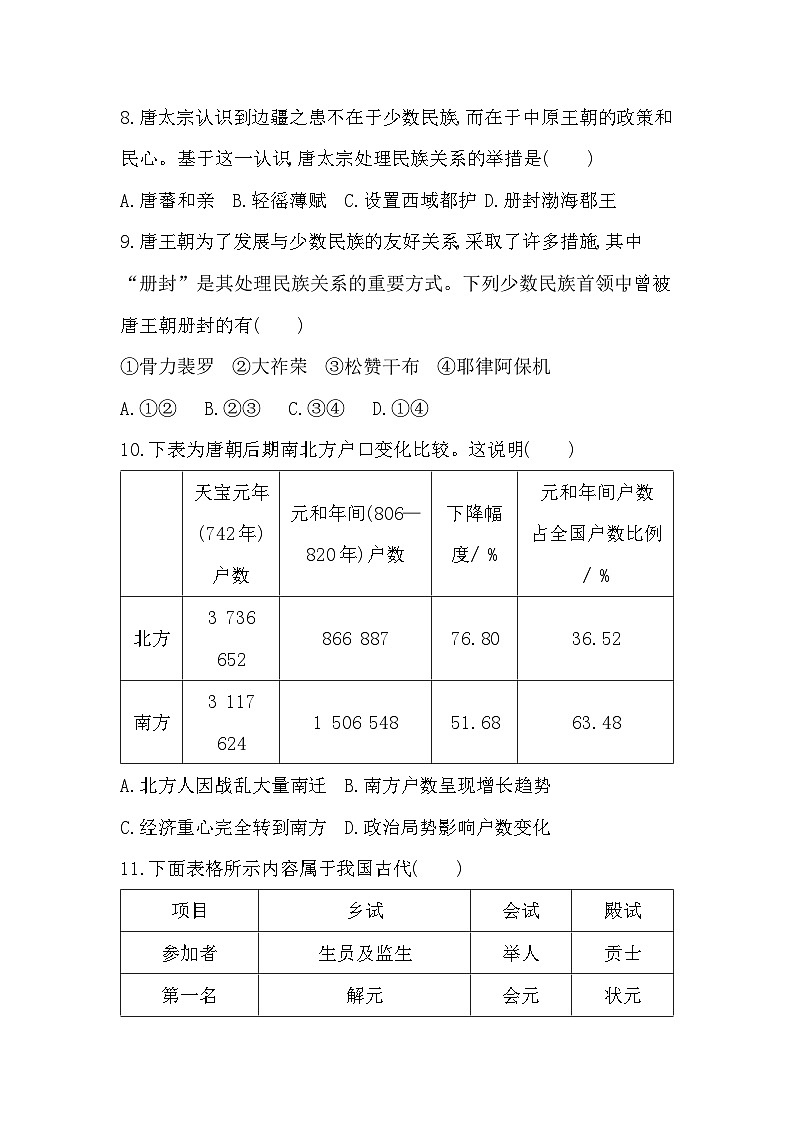 2024年高考历史一轮复习课时作业（浙江专用）第二单元三国两晋南北朝的民族交融与隋唐统一多民族封建国家的发展（Word版附解析）第3页