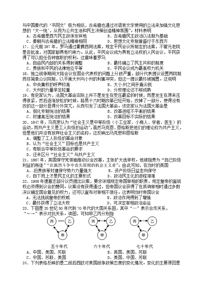 东北育才学校高三二模历史试题及答案第3页