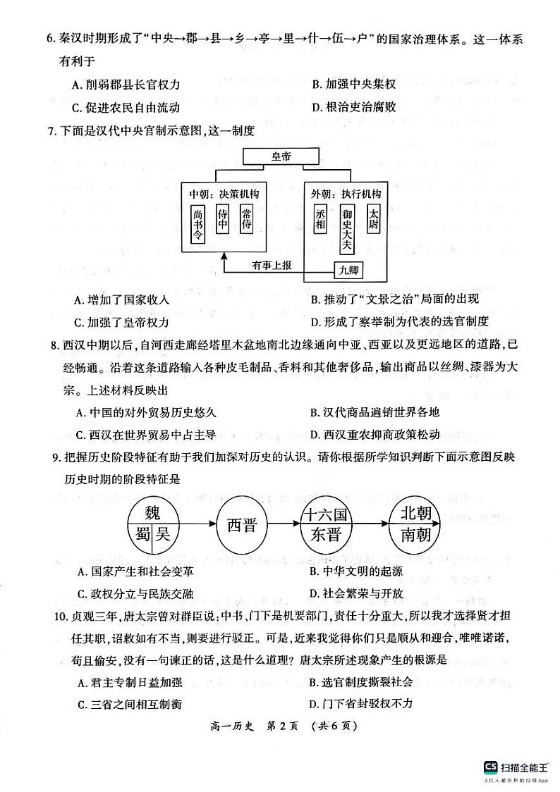 河南省开封市2023-2024学年高一上学期期中调研检测历史试题第2页