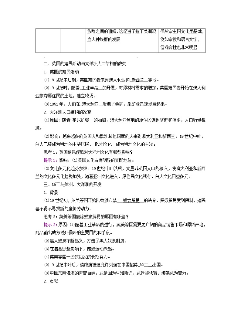 新教材适用2023_2024学年高中历史第3单元人口迁徙文化交融与认同第7课近代殖民活动和人口的跨地域转移学案部编版选择性必修303