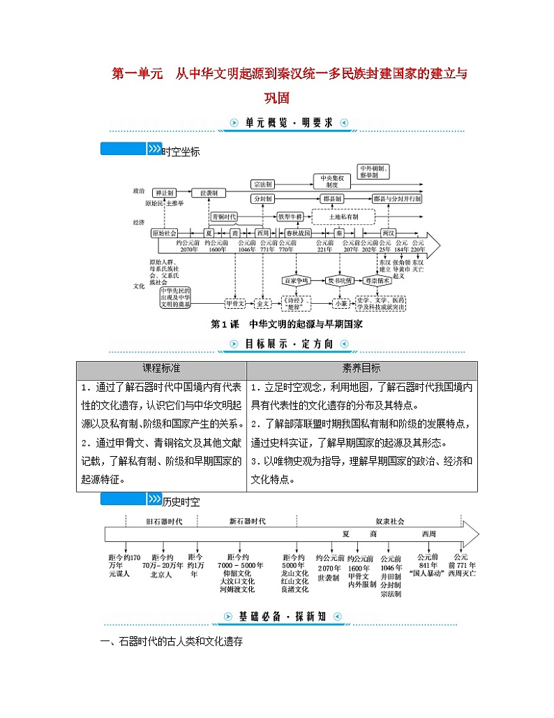 新教材适用2023_2024学年高中历史第1单元从中华文明起源到秦汉统一多民族封建国家的建立与巩固第1课中华文明的起源与早期国家学案部编版必修中外历史纲要上01