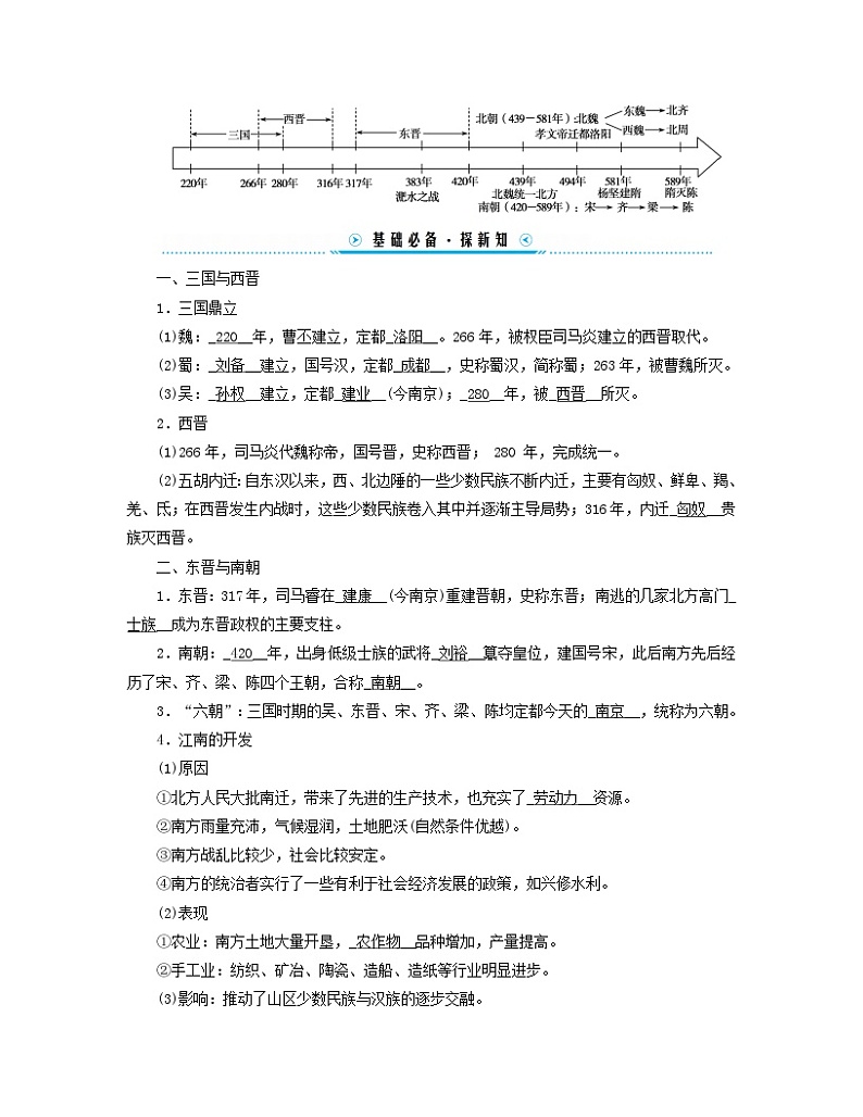 新教材适用2023_2024学年高中历史第2单元三国两晋南北朝的民族交融与隋唐统一多民族封建国家的发展第5课三国两晋南北朝的政权更迭与民族交融学案部编版必修中外历史纲要上02