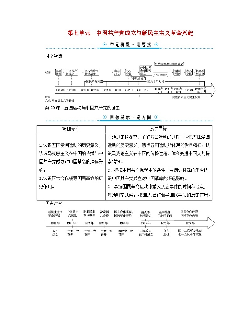 新教材适用2023_2024学年高中历史第7单元中国共产党成立与新民主主义革命兴起第20课五四运动与中国共产党的诞生学案部编版必修中外历史纲要上01