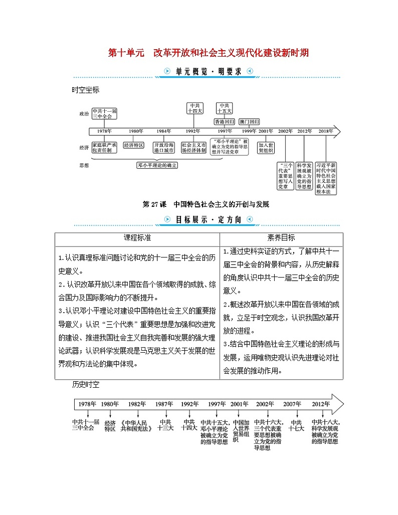 新教材适用2023_2024学年高中历史第10单元改革开放和社会主义现代化建设新时期第27课中国特色社会主义的开创与发展学案部编版必修中外历史纲要上01