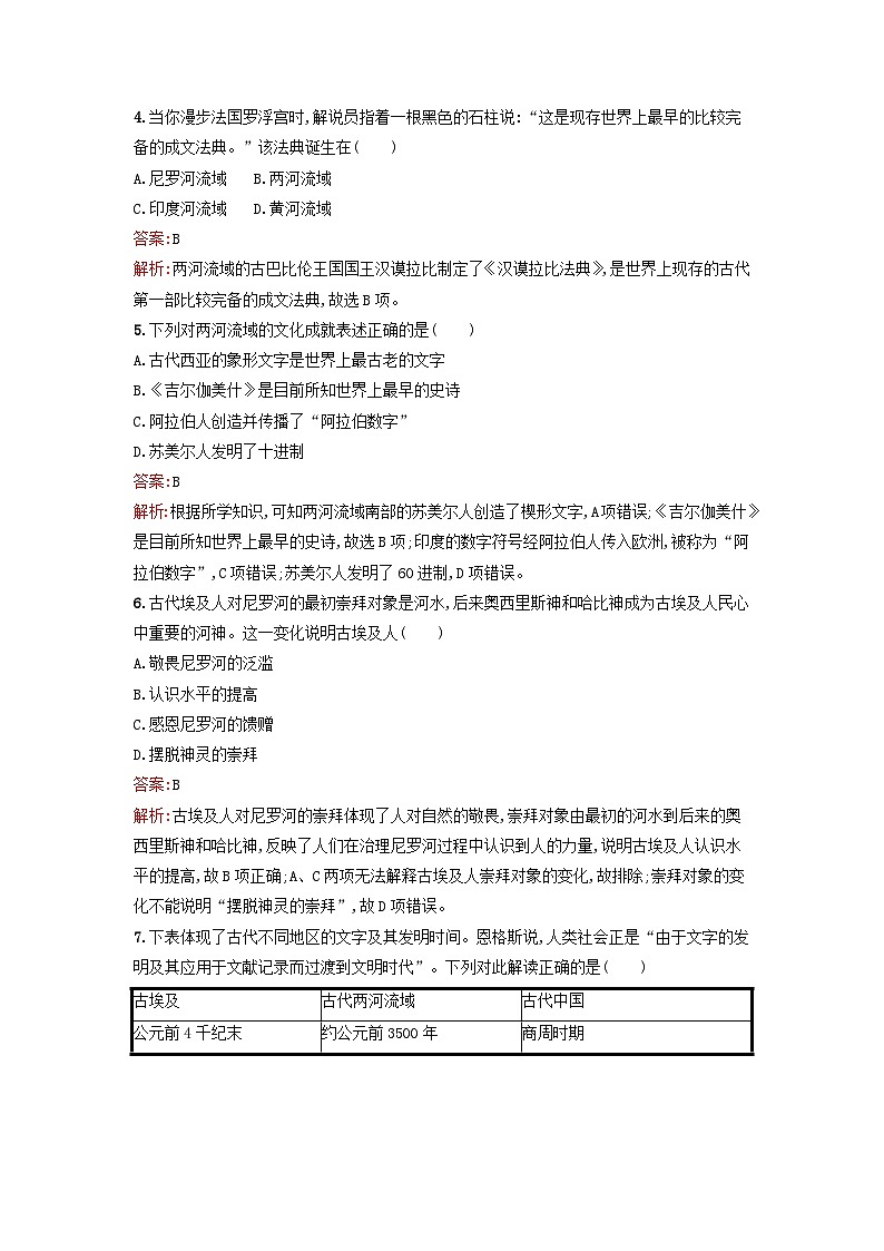 浙江专版2023_2024学年新教材高中历史第2单元丰富多样的世界文化第3课古代西亚非洲文化课后提升训练部编版选择性必修302