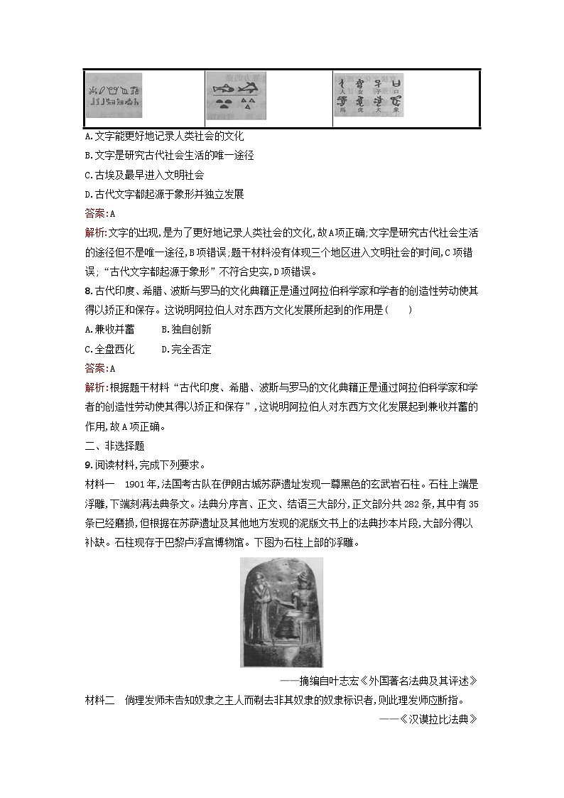 浙江专版2023_2024学年新教材高中历史第2单元丰富多样的世界文化第3课古代西亚非洲文化课后提升训练部编版选择性必修303