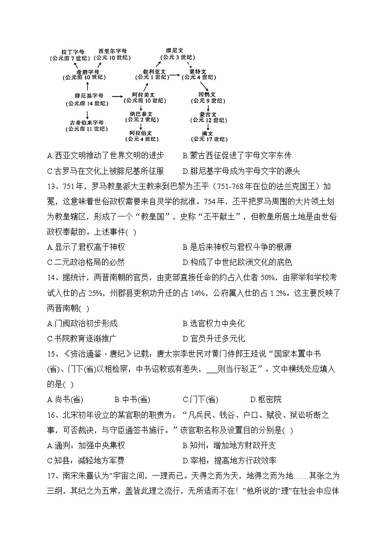 山西省大同市云冈区2023-2024学年高三上学期期中考试历史试题（含答案）03