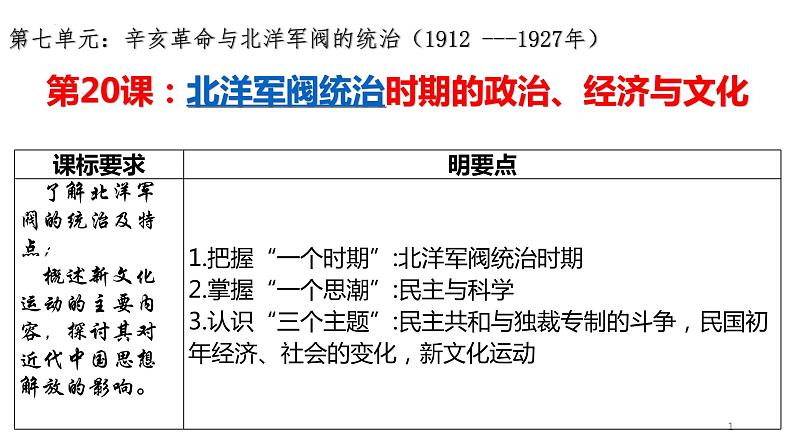 第19课 北洋军阀统治时期的政治、经济与文化课件 (7)第1页