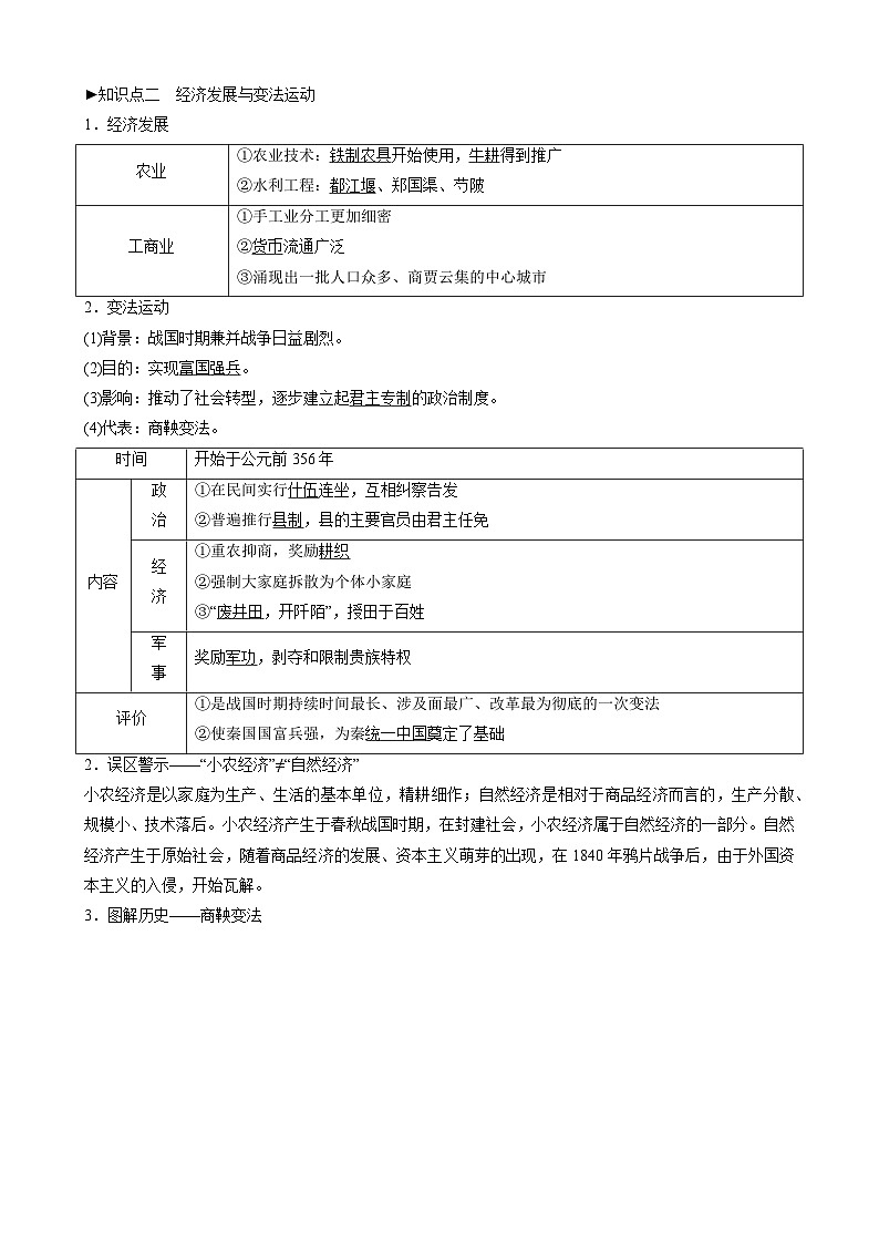 第2课诸侯纷争与变法运动 导学案  高中历史统编版2019必修中外历史纲要上册02