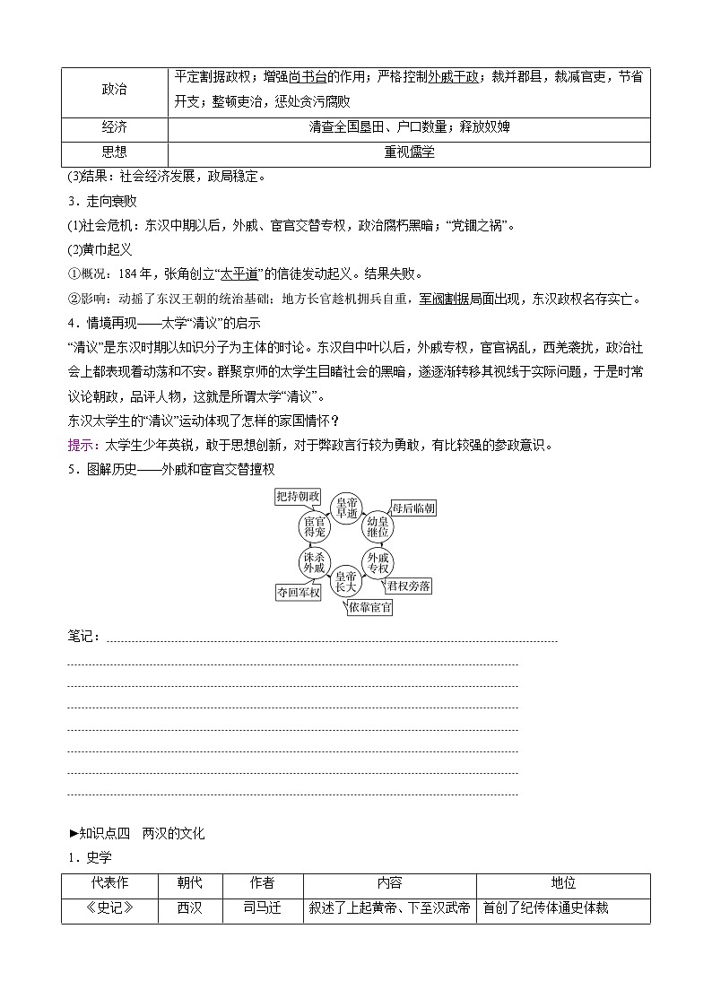 第4课 西汉与东汉——统一多民族封建国家的巩固 导学案  高中历史统编版2019必修中外历史纲要上册03