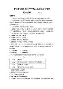 山东省泰安市2023-2024学年高二上学期期中考试历史试题（含答案）